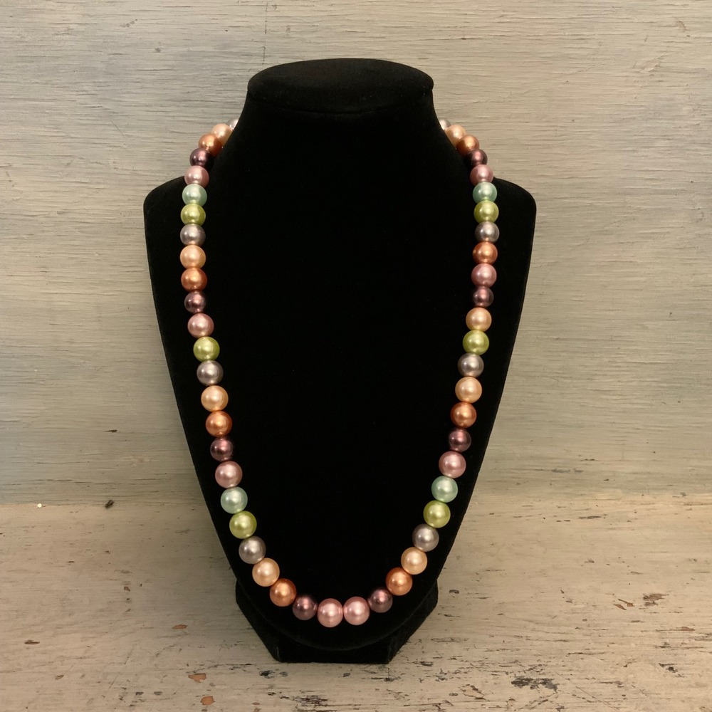 Multicolor Earth Toned Lustrous Faux Pearl Beaded Strand Necklace 23" GC